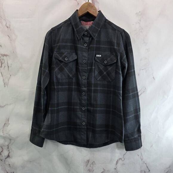 Dixxon Flannel Shirt Womens Small Black Plaid Button Up The 45 Long Sleeve Poly - Picture 1 of 14